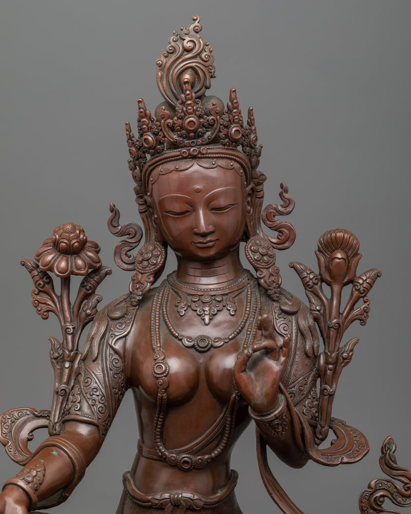 Green Tara Images | Himalayan Hand-made 24k Gold Gilded Statues