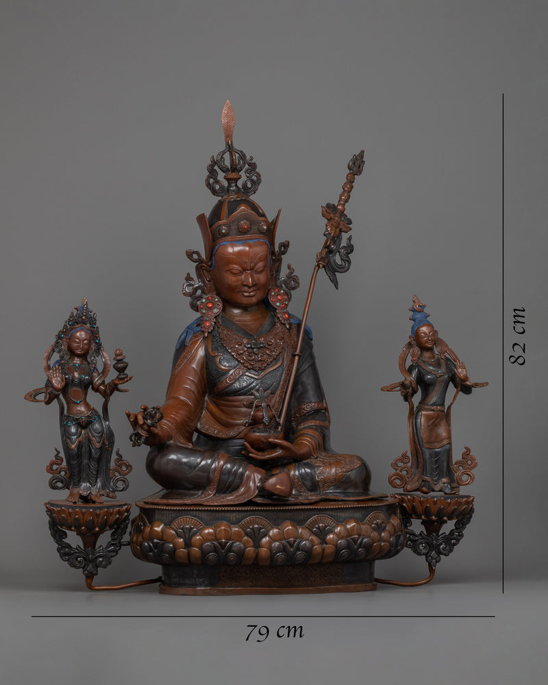 Guru Rinpoche Statue with Mandarva & Yeshe Tsogyal | Himalayan Buddhist Art