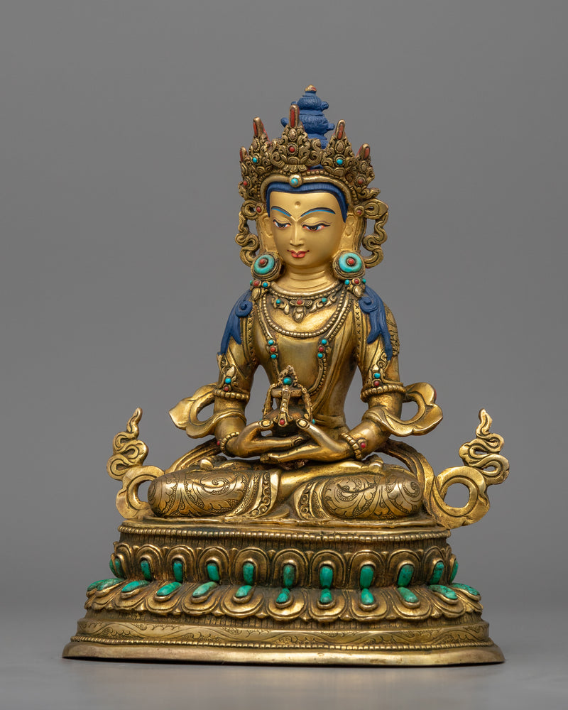 Experience the Infinite Life Potential with the Buddha Amitayus Mantra in Tibetan through This Stunning Statue