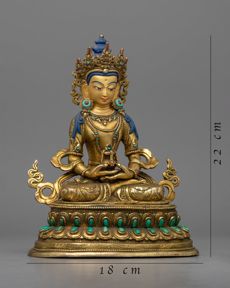 Experience the Infinite Life Potential with the Buddha Amitayus Mantra in Tibetan through This Stunning Statue