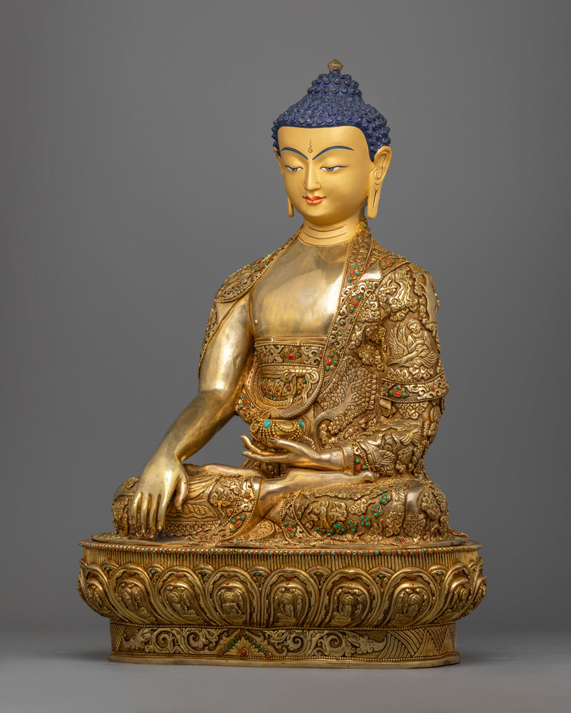 Buddha Shakyamuni Sculpture | Gold Gilded Traditional Buddhist Artwork