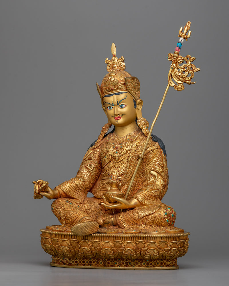 Embrace the Wisdom and Blessings of Guru Rimpoche | Magnificent 24K Gold Gilded Copper Statue