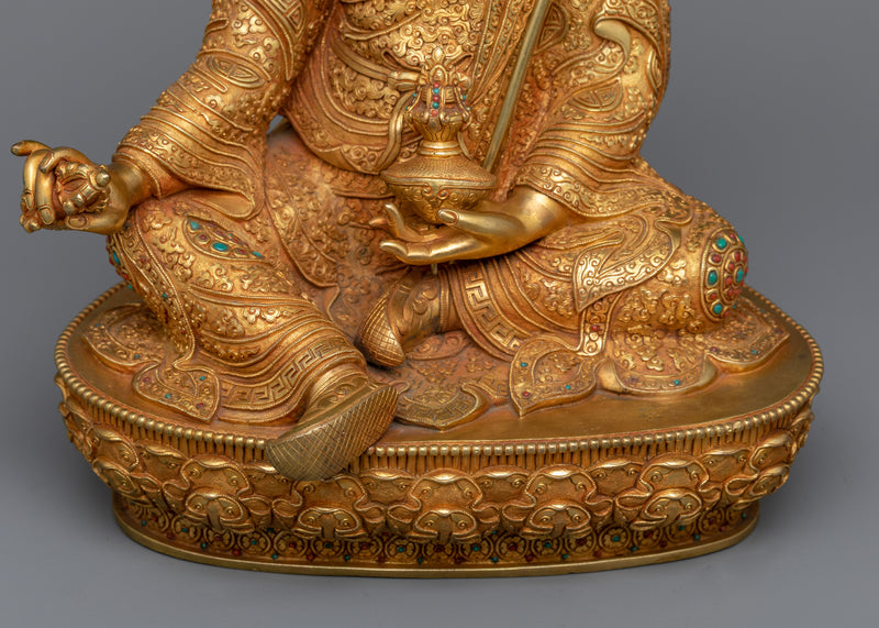 Embrace the Wisdom and Blessings of Guru Rimpoche | Magnificent 24K Gold Gilded Copper Statue