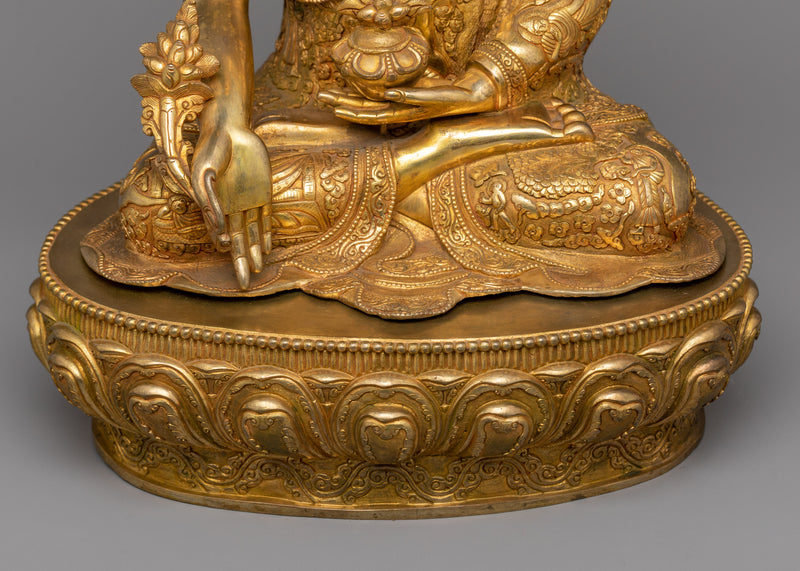 Enhance Healing and Well-being with a Majestic 24K Gold Gilded Medicine Buddah Statue