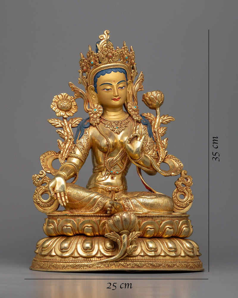 Invite Protection and Swift Assistance | Graceful 24K Gold Gilded Greentara Statue