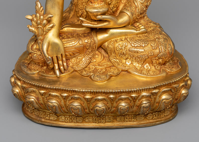 Embrace the Healing Energies of the Medicine Buddh | Stunning 24K Gold Gilded Statue