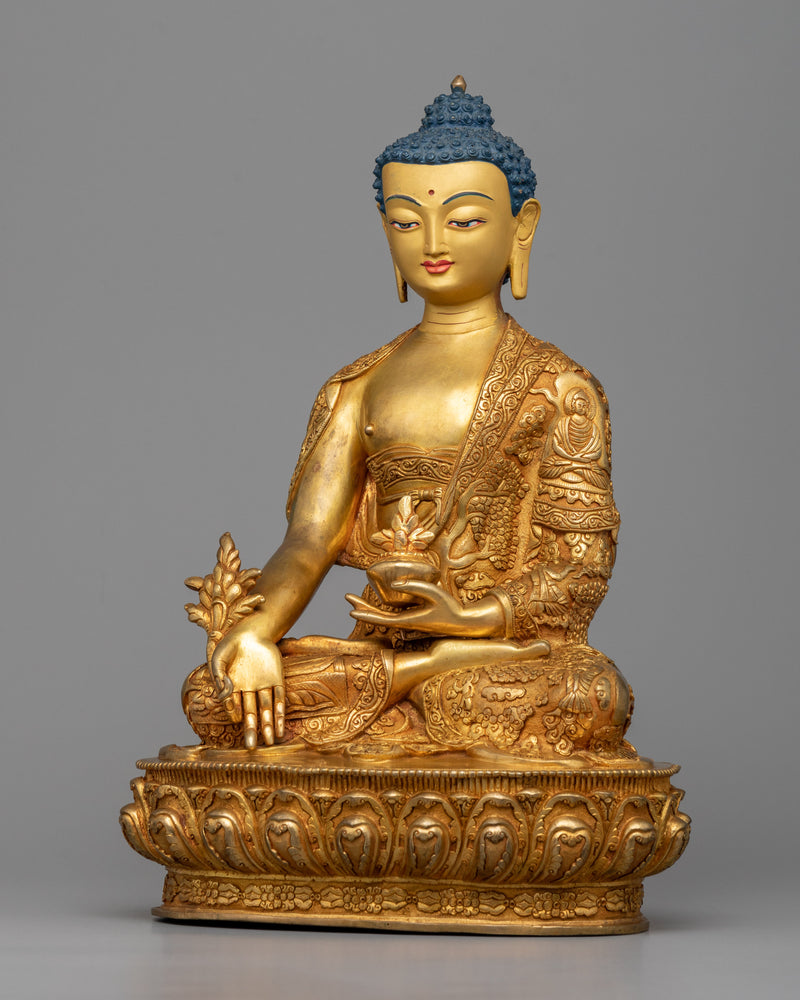 Embrace the Healing Energies of the Medicine Buddh | Stunning 24K Gold Gilded Statue