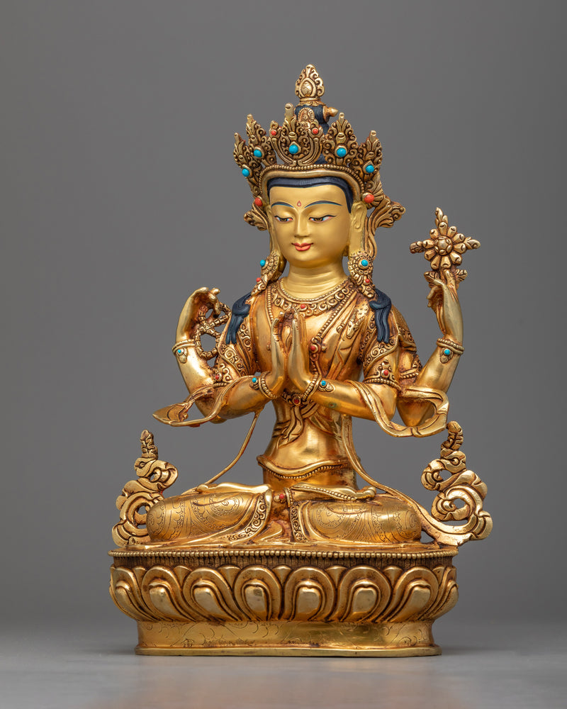 Welcome the Compassionate Presence of Avalokistesvara | 24K Gold-Gilded Copper Statue