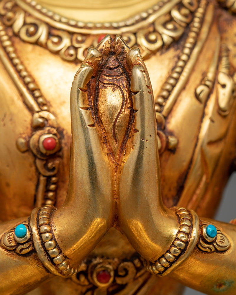 Welcome the Compassionate Presence of Avalokistesvara | 24K Gold-Gilded Copper Statue