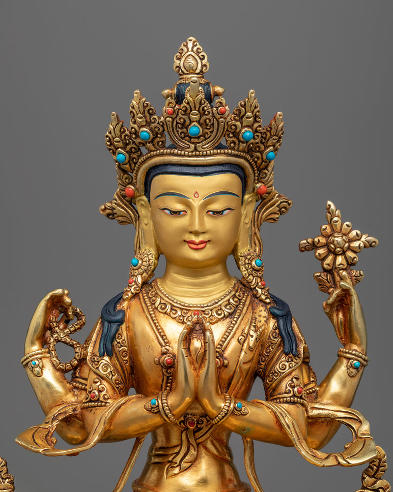 Welcome the Compassionate Presence of Avalokistesvara | 24K Gold-Gilded Copper Statue