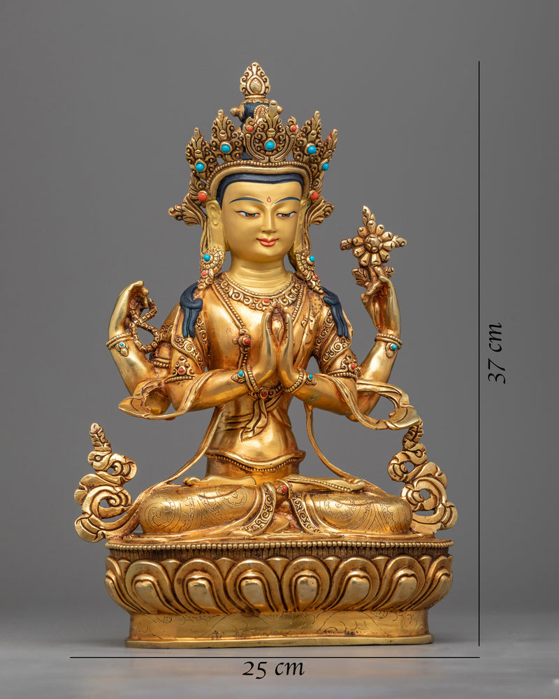 Welcome the Compassionate Presence of Avalokistesvara | 24K Gold-Gilded Copper Statue