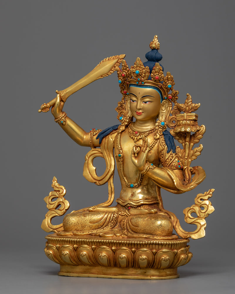 Manjushri Bodhisattva Wielding Fiery Sword Statue | Buddha-to-Be Manjushri Artwork