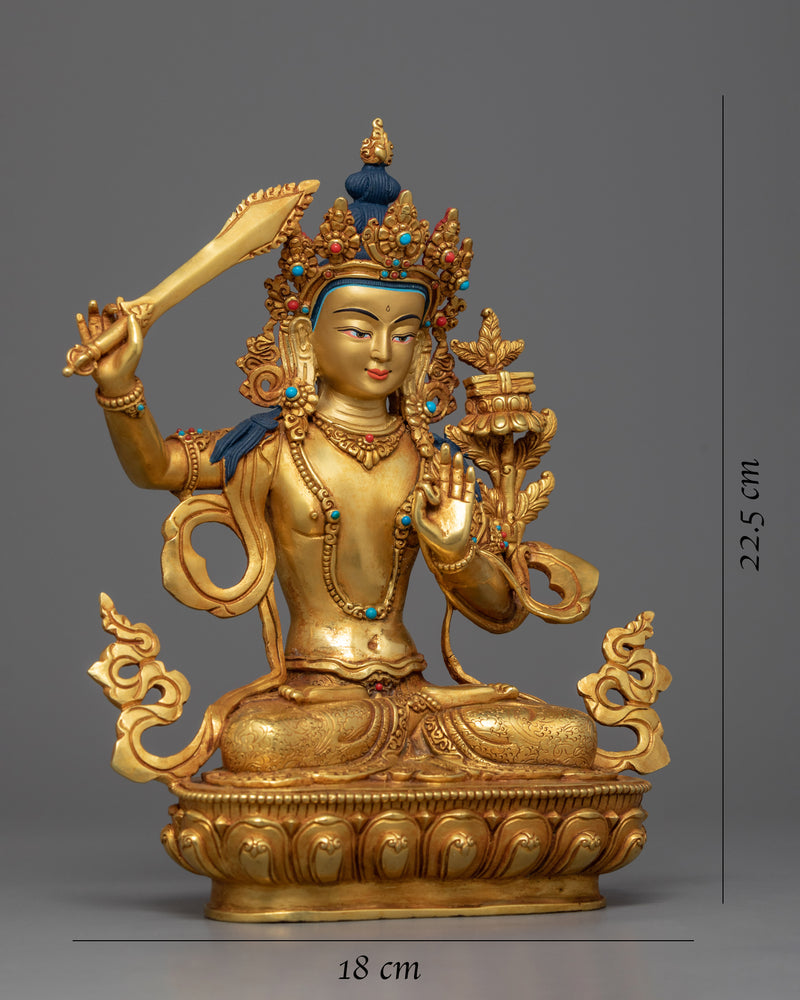 Manjushri Bodhisattva Wielding Fiery Sword Statue | Buddha-to-Be Manjushri Artwork