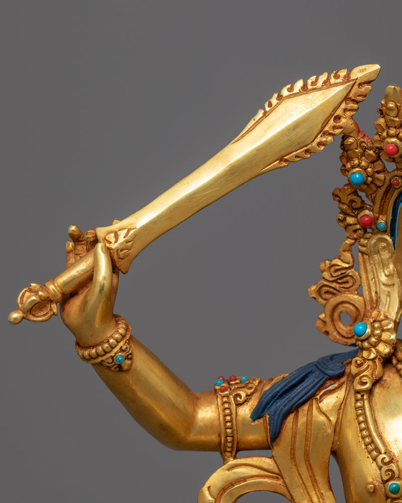 Manjushri Bodhisattva Wielding Fiery Sword Statue | Buddha-to-Be Manjushri Artwork