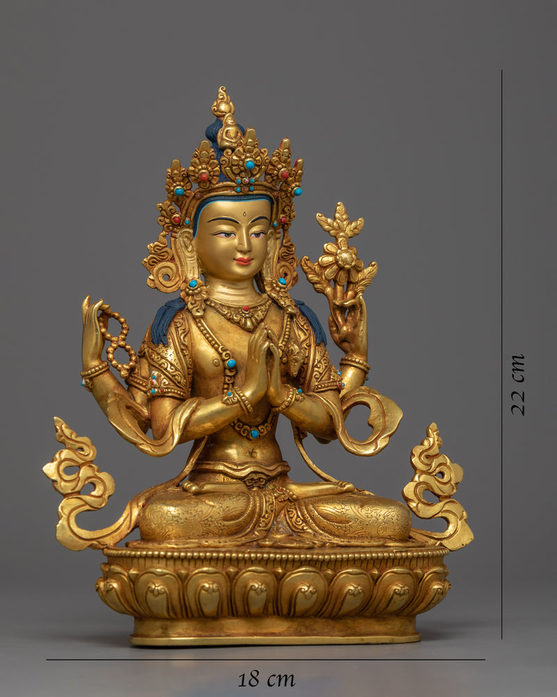 Four Armed Chenrezig Statue | Avalokitesvara Traditional Himalayan Artwork