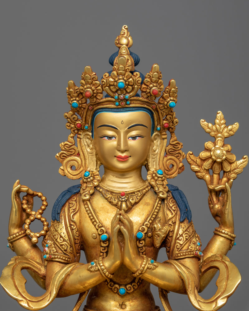 Four Armed Chenrezig Statue | Avalokitesvara Traditional Himalayan Artwork