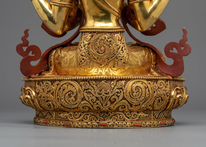 Chenrezig: Buddhism Many Arms Deity of Boundless Compassion | Gold Gilded Statuette