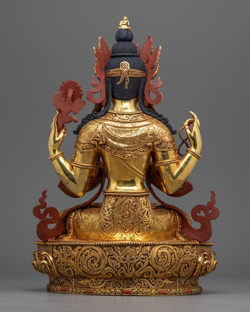 Chenrezig: Buddhism Many Arms Deity of Boundless Compassion | Gold Gilded Statuette