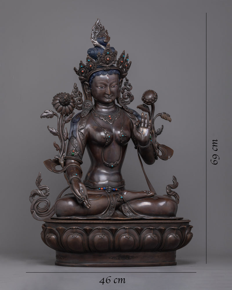 The Embodiment of Compassion and Longevity,  White Tara Statue | Oxidized Sculpture