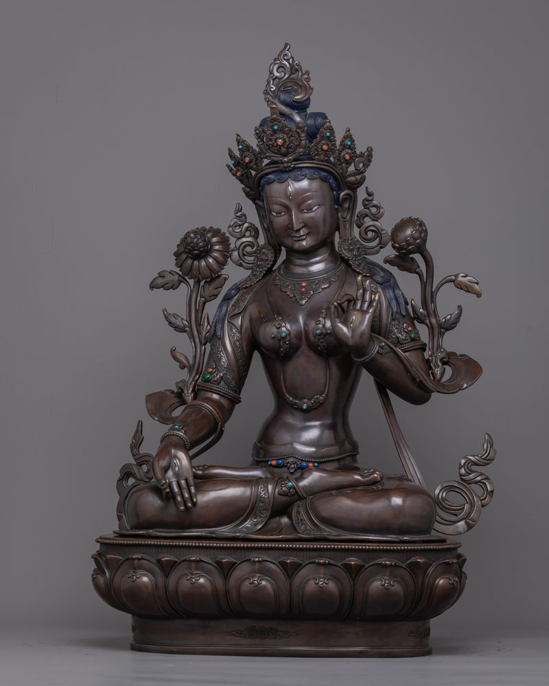 The Embodiment of Compassion and Longevity,  White Tara Statue | Oxidized Sculpture