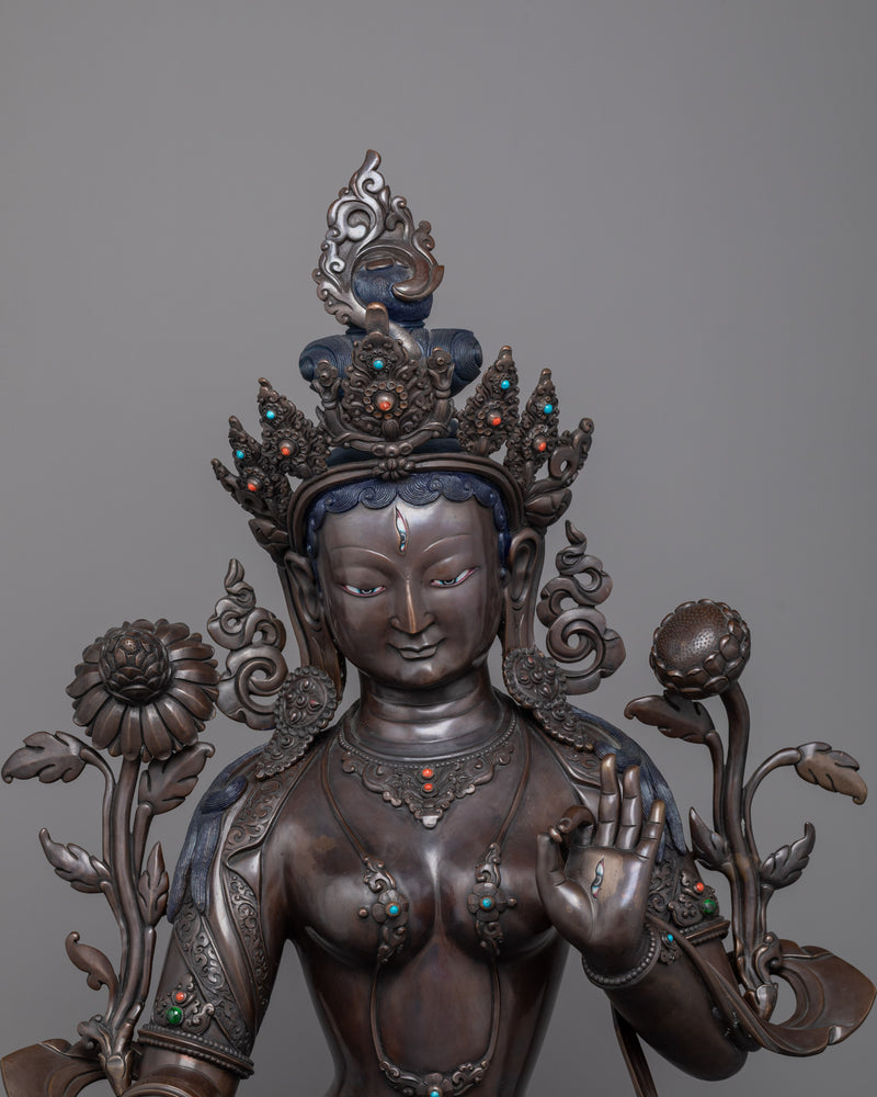 The Embodiment of Compassion and Longevity,  White Tara Statue | Oxidized Sculpture