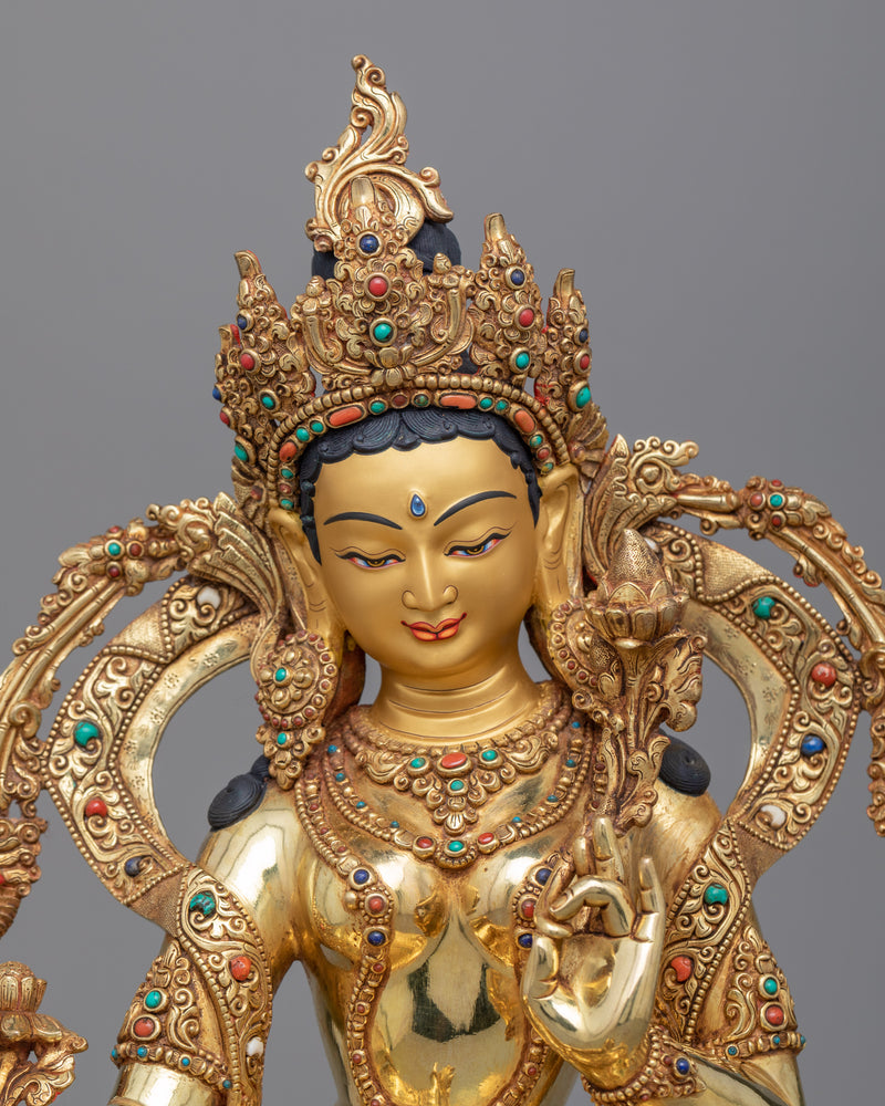 Embrace Protection with the Statue of Tara Green | Himalayan 24k Gold Gilded Art