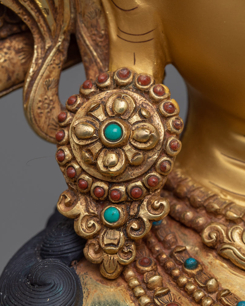 Embrace Protection with the Statue of Tara Green | Himalayan 24k Gold Gilded Art