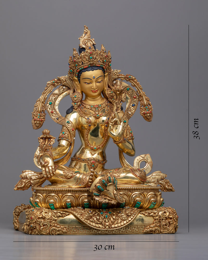 Embrace Protection with the Statue of Tara Green | Himalayan 24k Gold Gilded Art