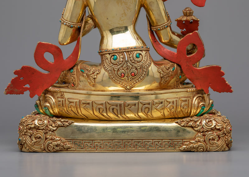 Embrace Protection with the Statue of Tara Green | Himalayan 24k Gold Gilded Art