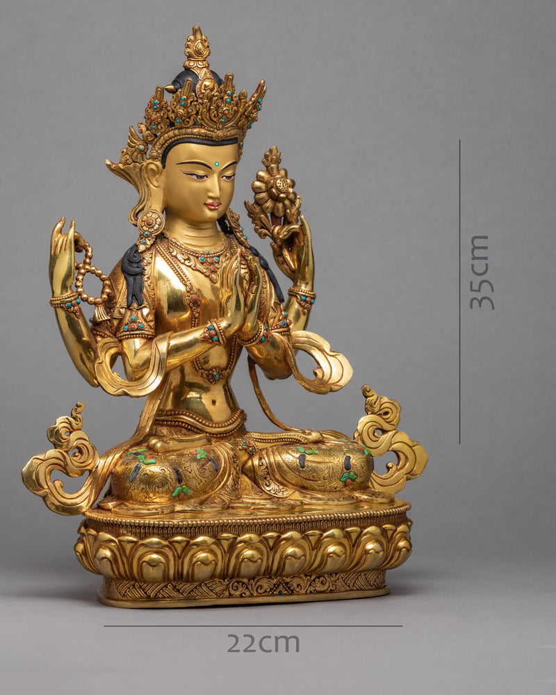 Chenrezig Statue | Plated With Gold Buddhist Sculpture