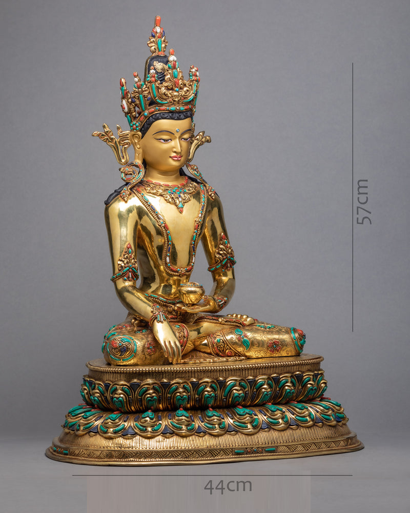 Shakyamuni Buddha With Crown | Plated in 24K Gold | Buddha Statue