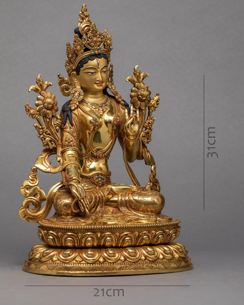 White Tara Statue | Gold Plated  | Himalayan Buddhist Art