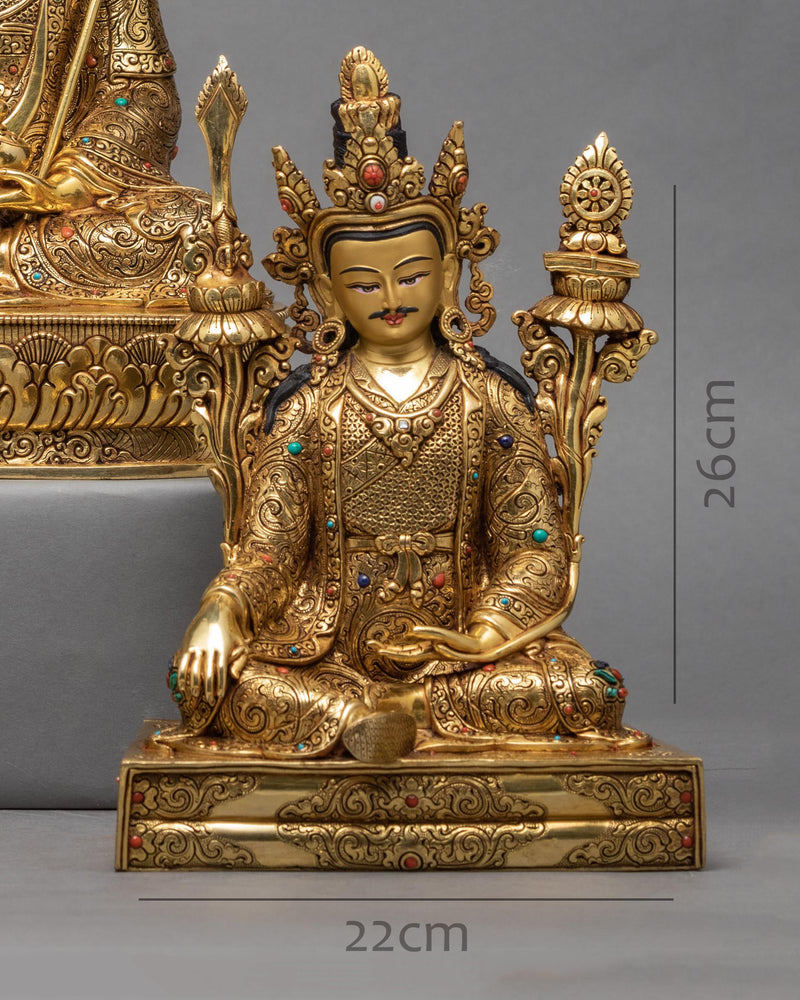 Hand-Carved Statue | Guru Rinpoche with Trisong Detsen and Santaraksita