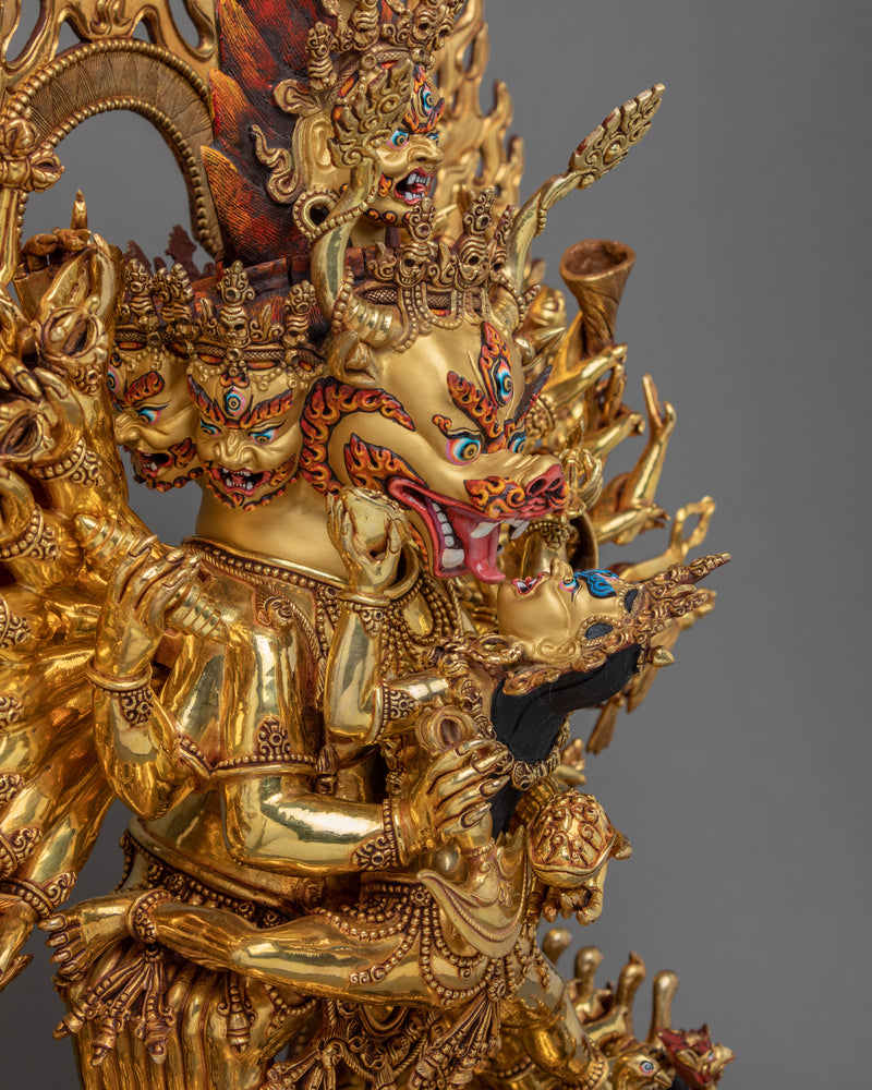 Wrathful Yamantaka Statue, A Buffalo Headed Buddhist Sculpture from Nepal