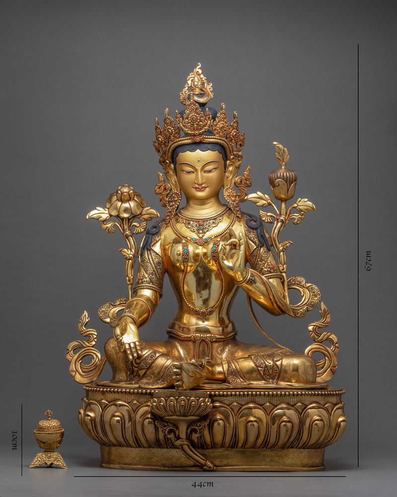 Green Tara Female Buddha Statue, Himalayan Hand-carved Artwork