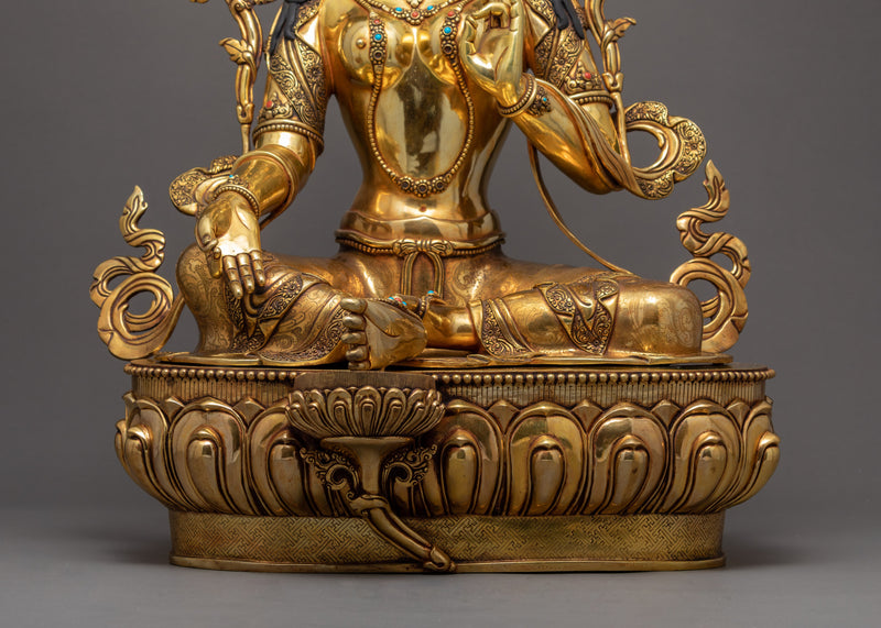 Green Tara Female Buddha Statue, Himalayan Hand-carved Artwork