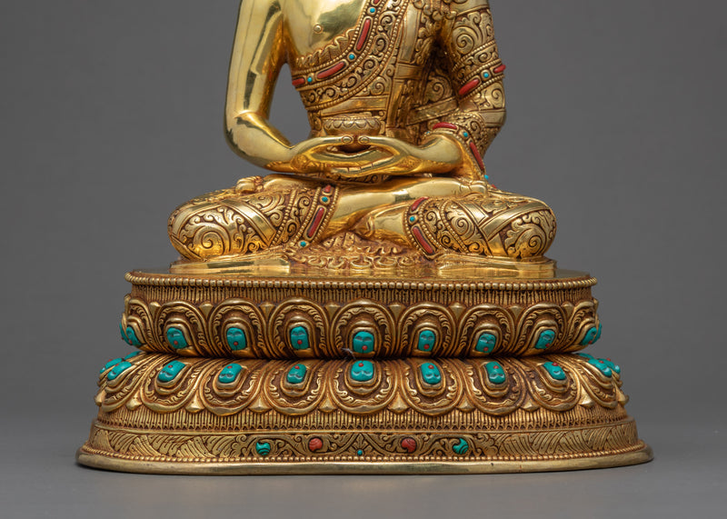 Turquoise Amitabha Statue | Traditionally Gold Gilded Buddha Art