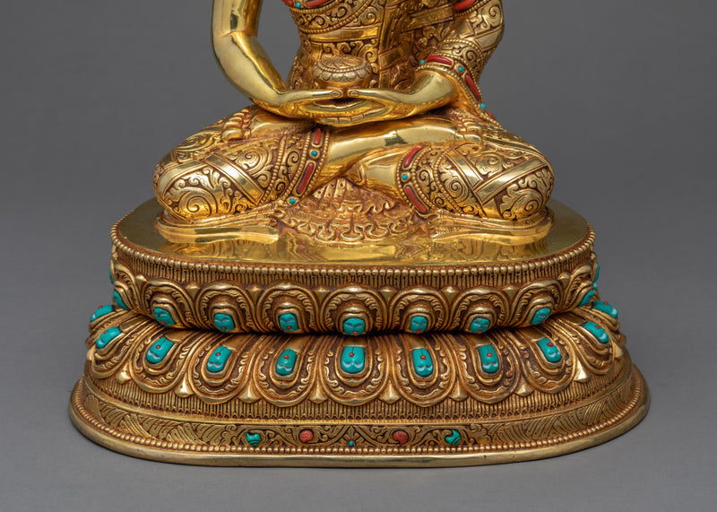 Turquoise Amitabha Statue | Traditionally Gold Gilded Buddha Art