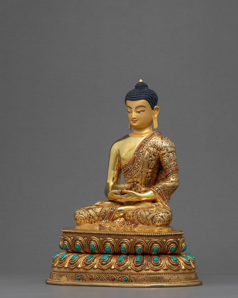 Turquoise Amitabha Statue | Traditionally Gold Gilded Buddha Art