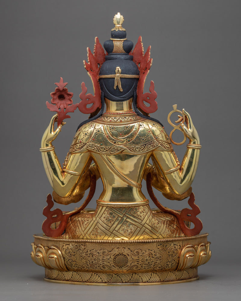 Four Arm Chenrezig Sculpture | Traditional Buddha Statue of Nepal