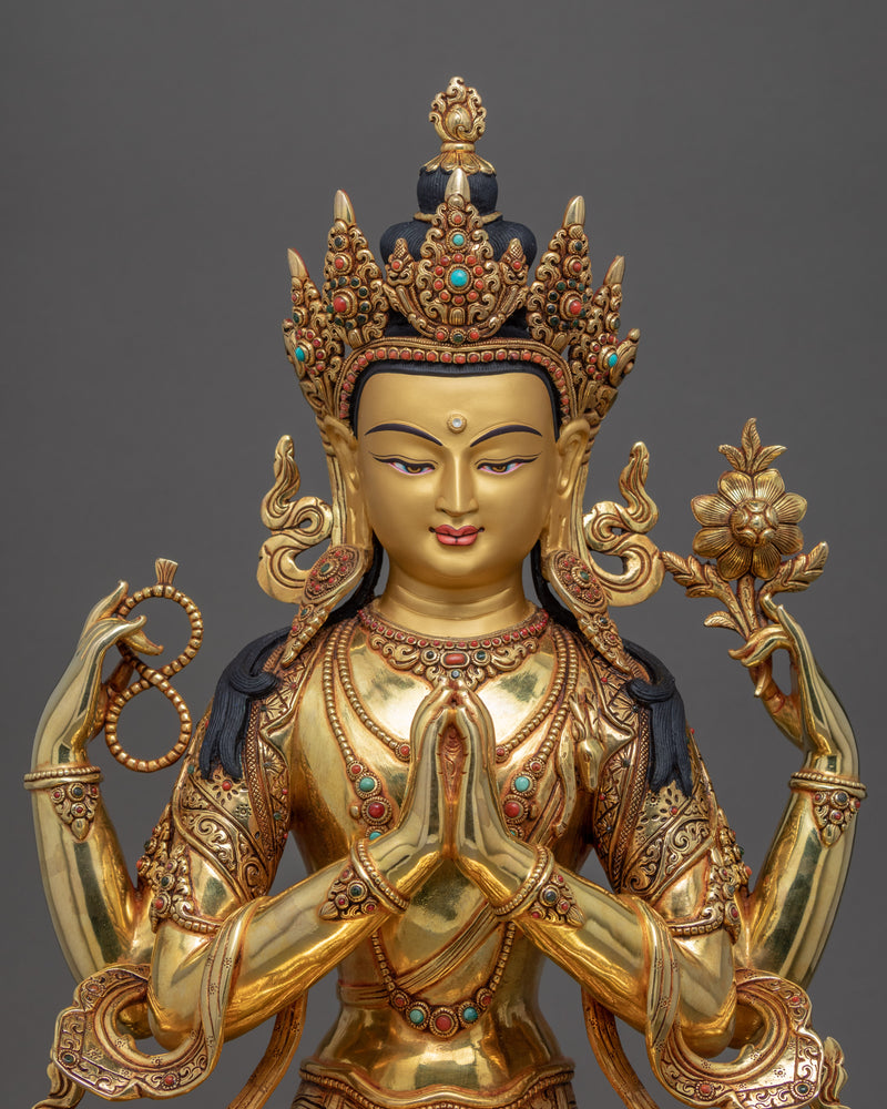 Four Arm Chenrezig Sculpture | Traditional Buddha Statue of Nepal