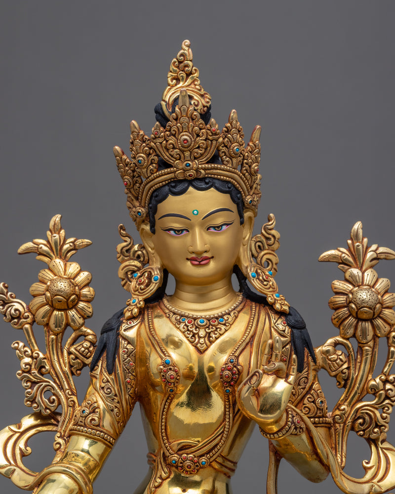 Hand Carved Green Tara | Tibetan Bodhisattva Statue