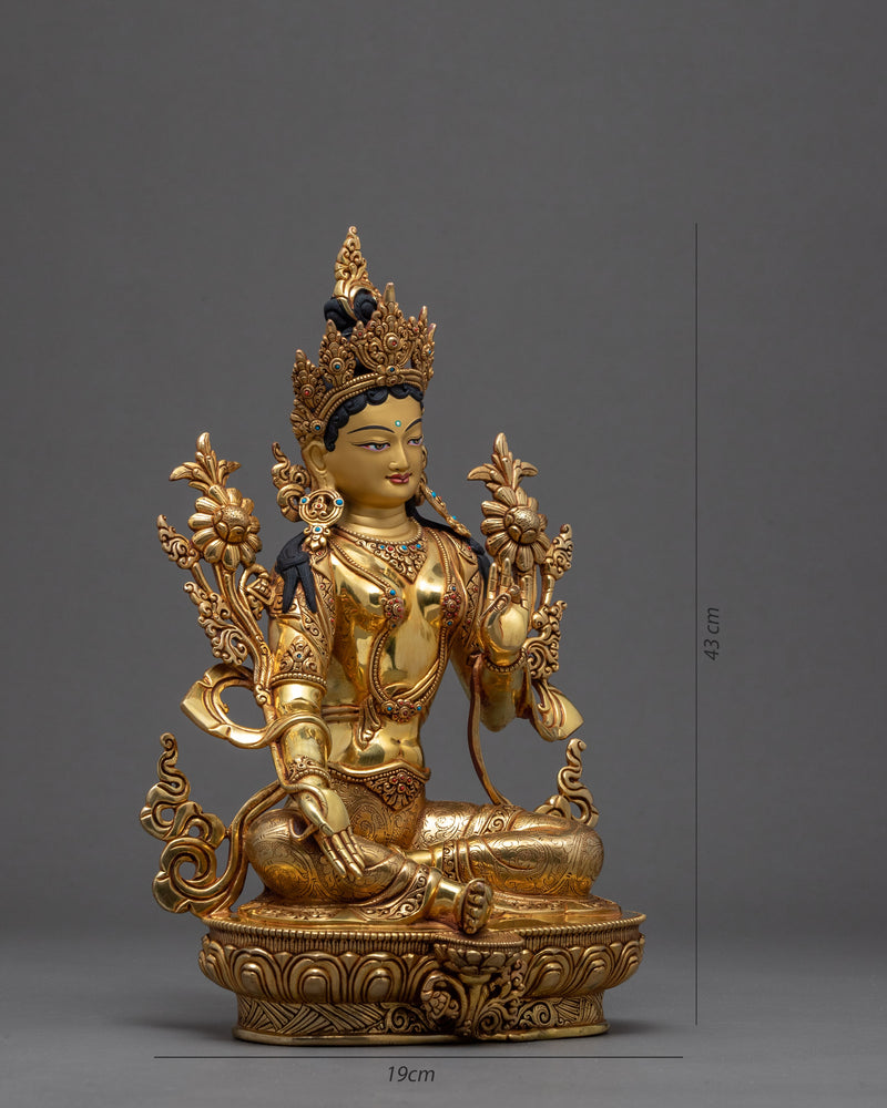 Hand Carved Green Tara | Tibetan Bodhisattva Statue