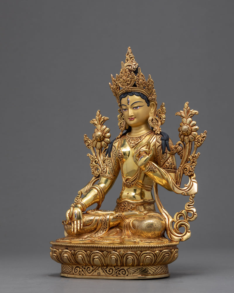 The White Tara Statue | Gold Gilded Buddhist Deity