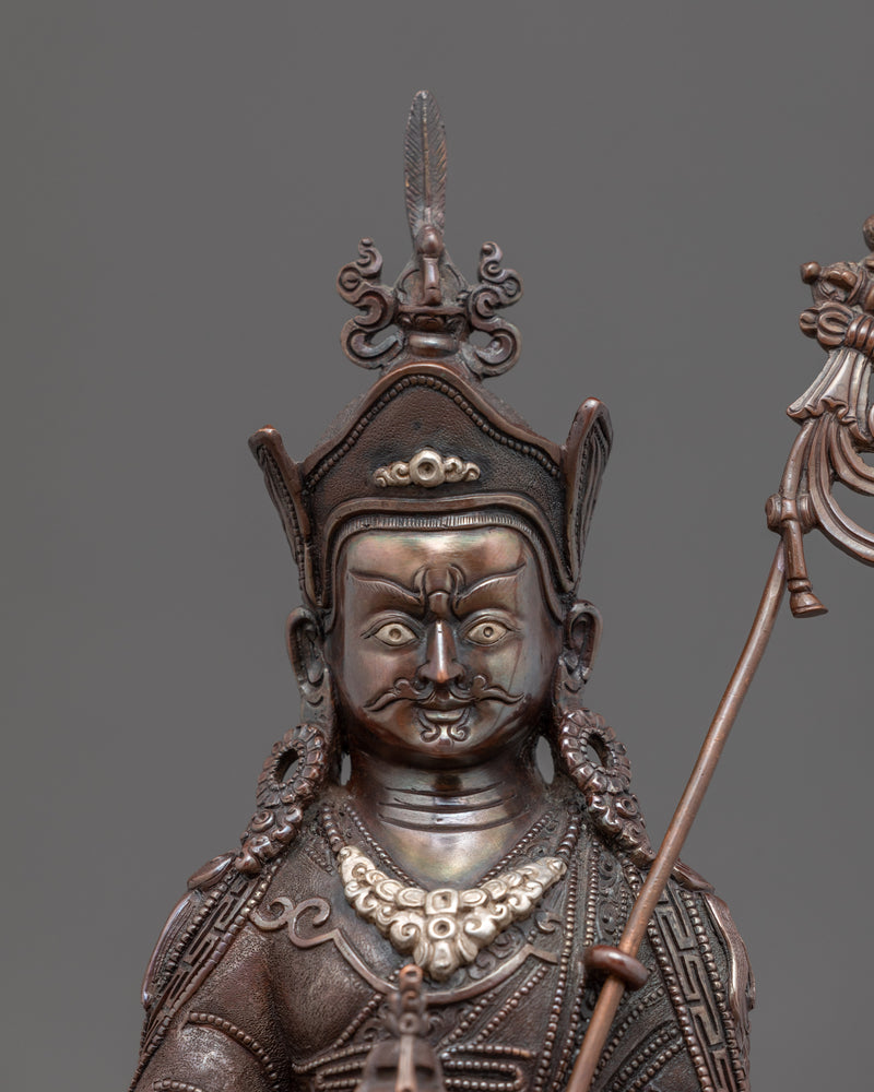 Mini Guru Rinpoche Statue | Traditional Silver Plated Sculpture