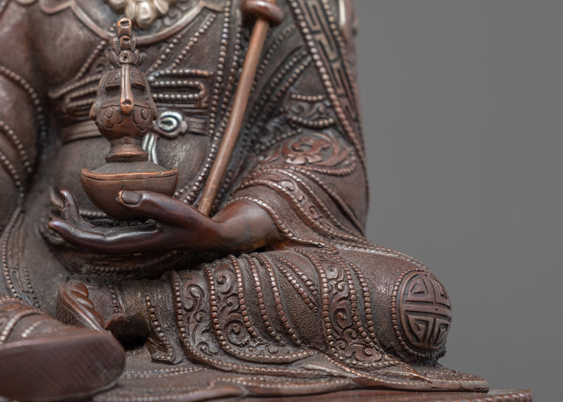 Mini Guru Rinpoche Statue | Traditional Silver Plated Sculpture