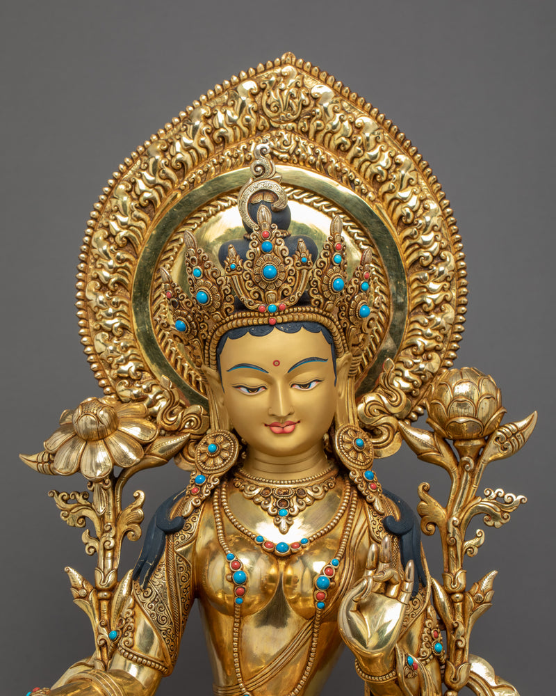 Green Tara Buddhist Sculpture | Traditional Tibetan Art