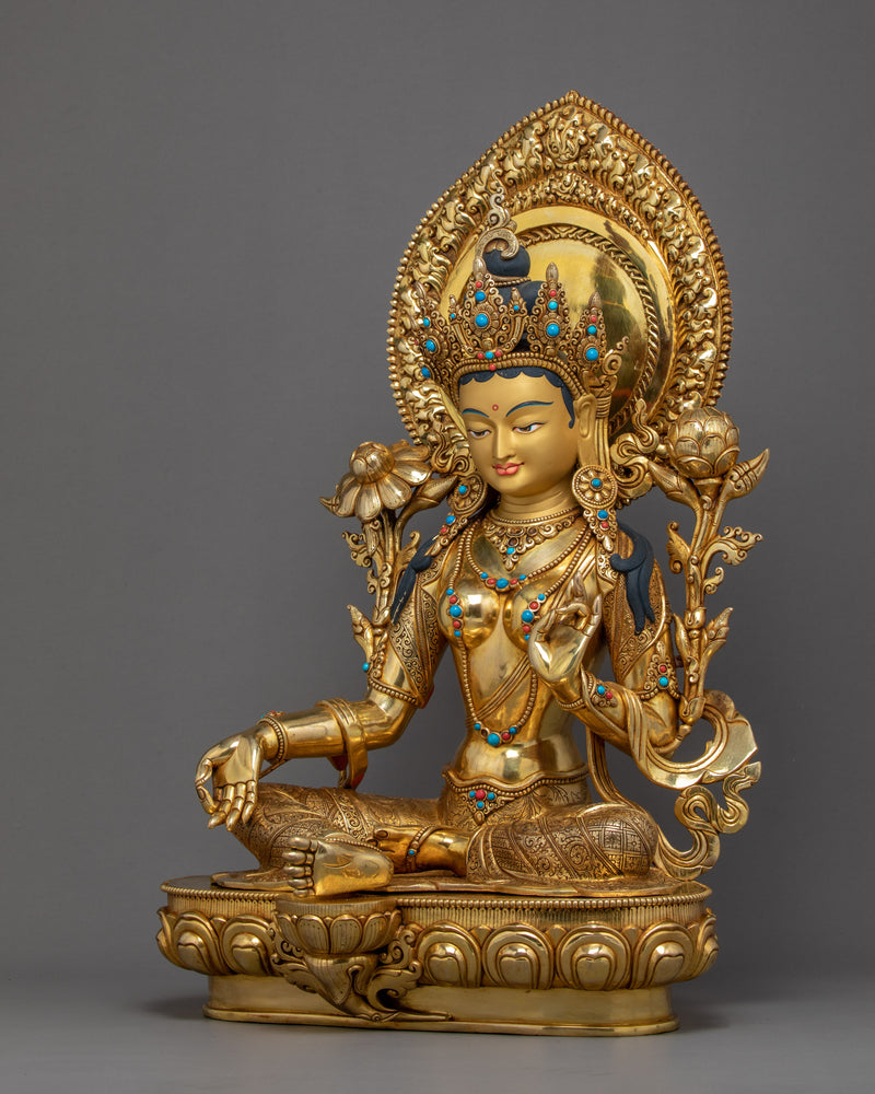 Green Tara Buddhist Sculpture | Traditional Tibetan Art