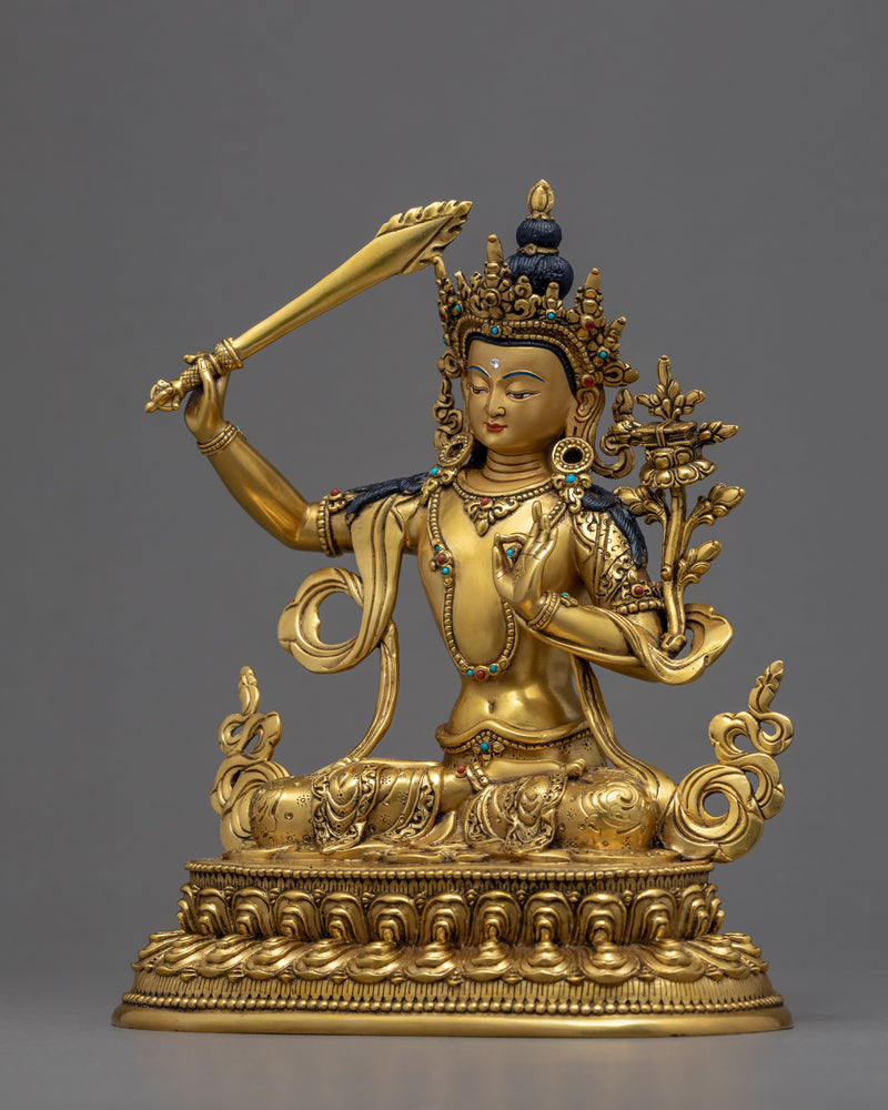 Wisdom Deity Manjushri | Gold Gilded Bodhisattva Sculpture