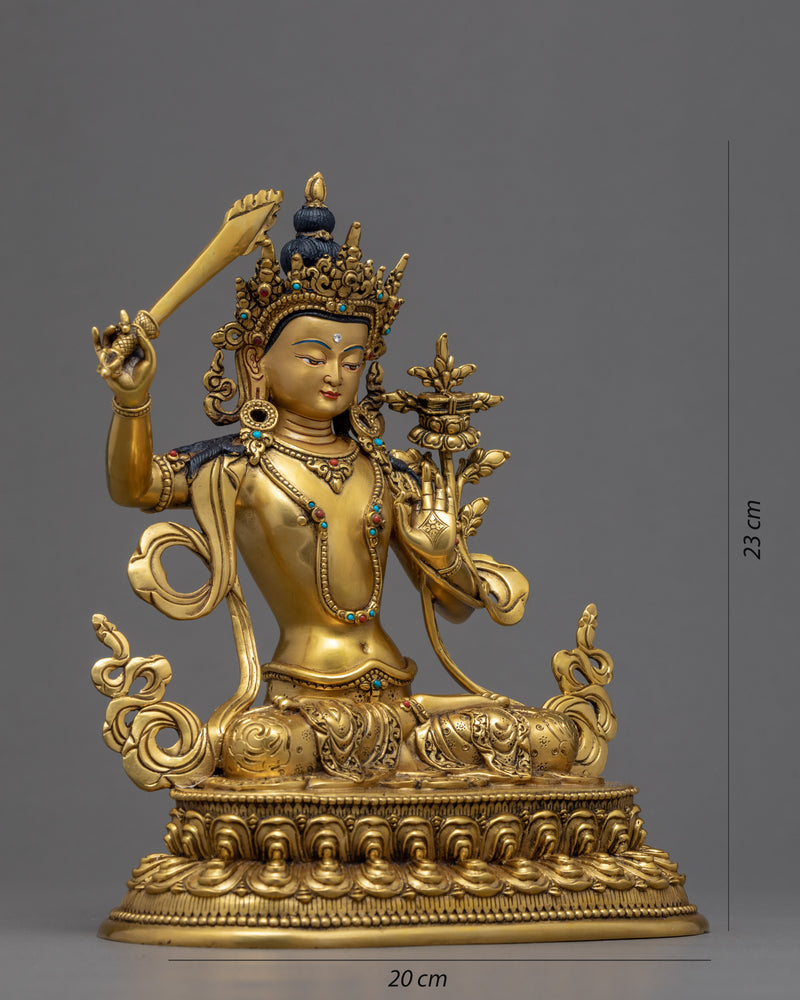 Wisdom Deity Manjushri | Gold Gilded Bodhisattva Sculpture